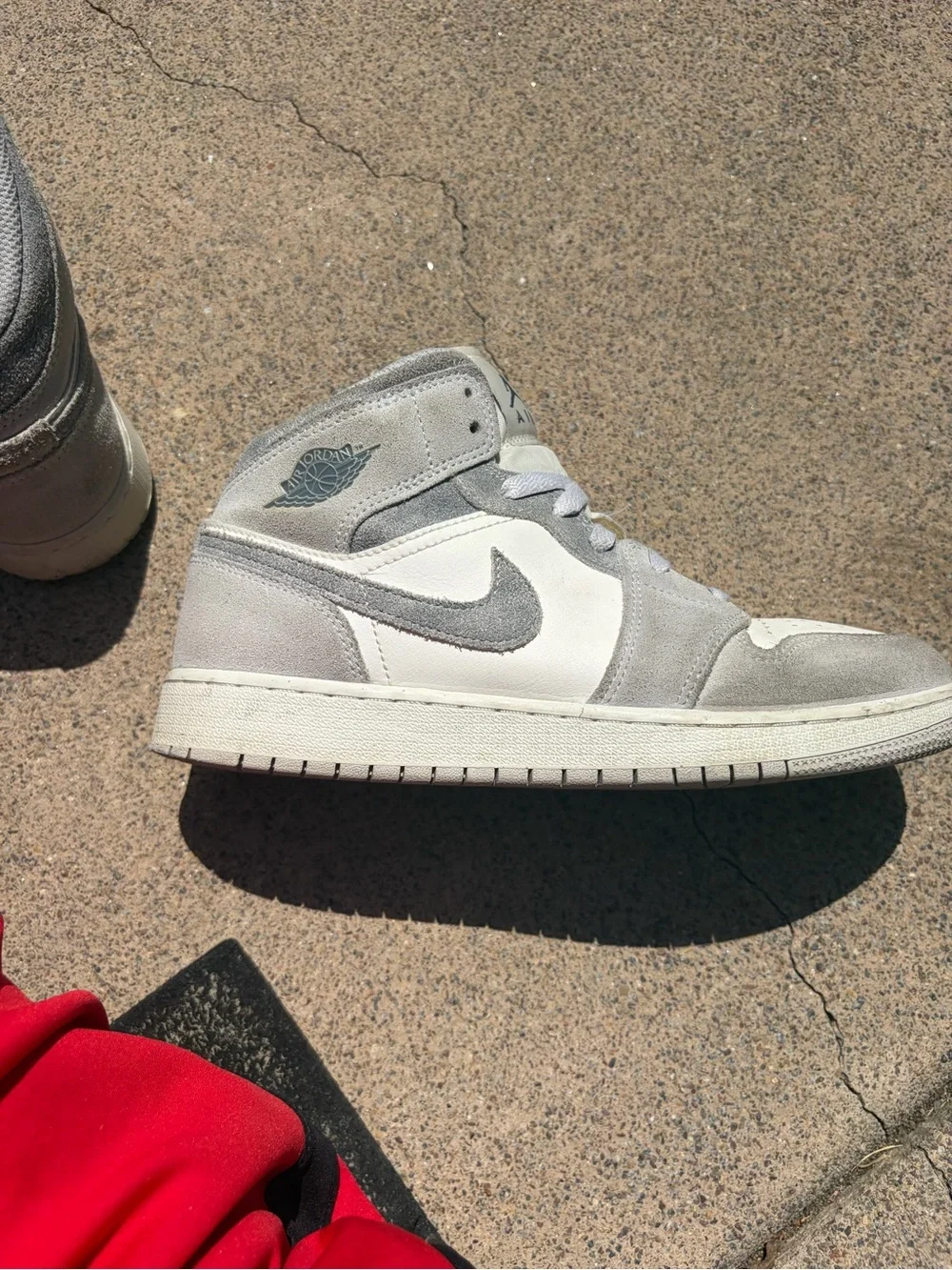 Nike Air Jordan 1 Mid White & Light Gray Suede Men's Sneakers